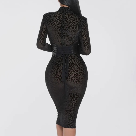 Mesh Velvet Leopard Print Midi Dress - Picture 3 of 5